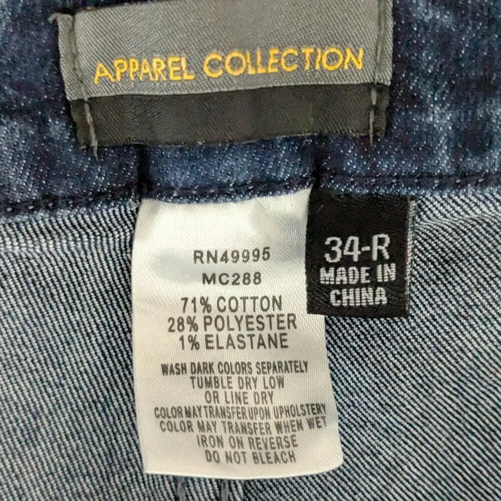 APPAREL COLLECTION Blue Stretch Denim Mid-Rise Straight Jeans; Size 34R